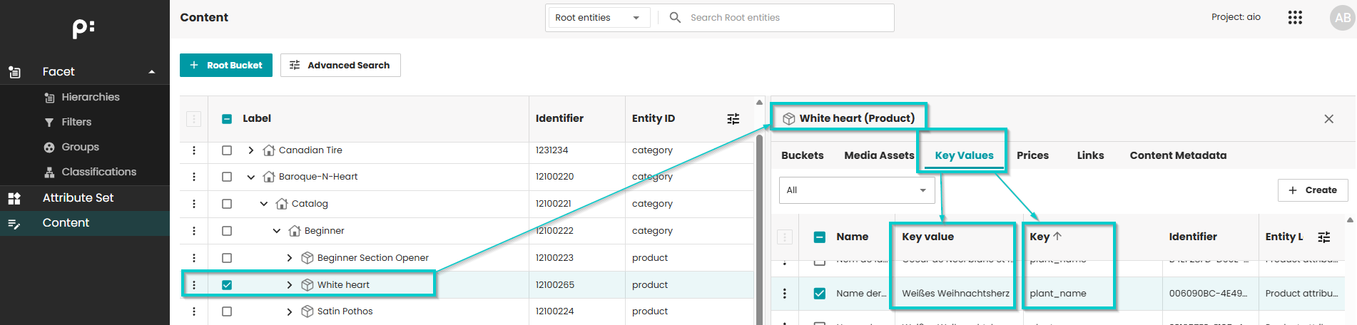 Example attribute key value