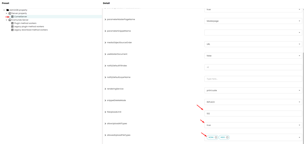 Comet Server file size and type settings